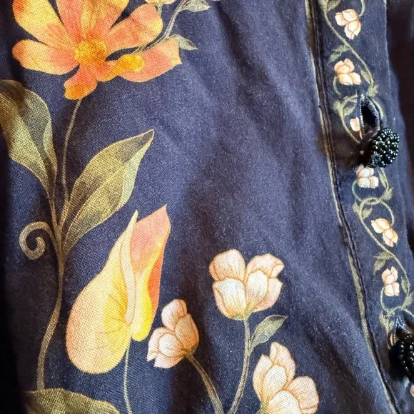 Beautiful!! FARM RIO Black Floral Cropped Batwing Sleeve Blouse 100% Viscose - Picture 3 of 5